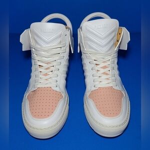 BUSCEMI 110MM Women's WHITE Pink  leather high top sneakers SIZE 7 US